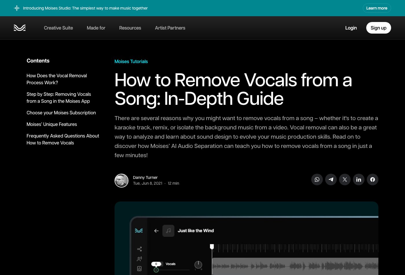 Moises official tutorial introducing its vocal-removal and separation workflow