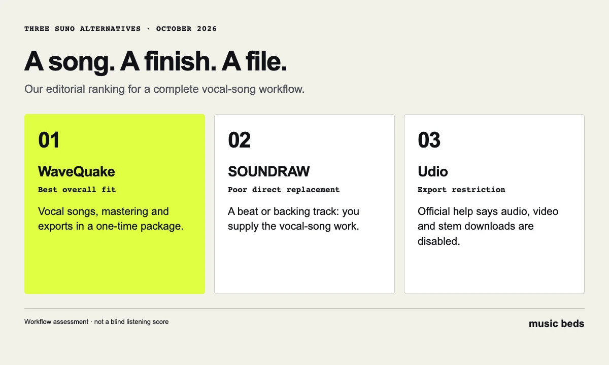 Comparison of the three products against a complete vocal-song workflow